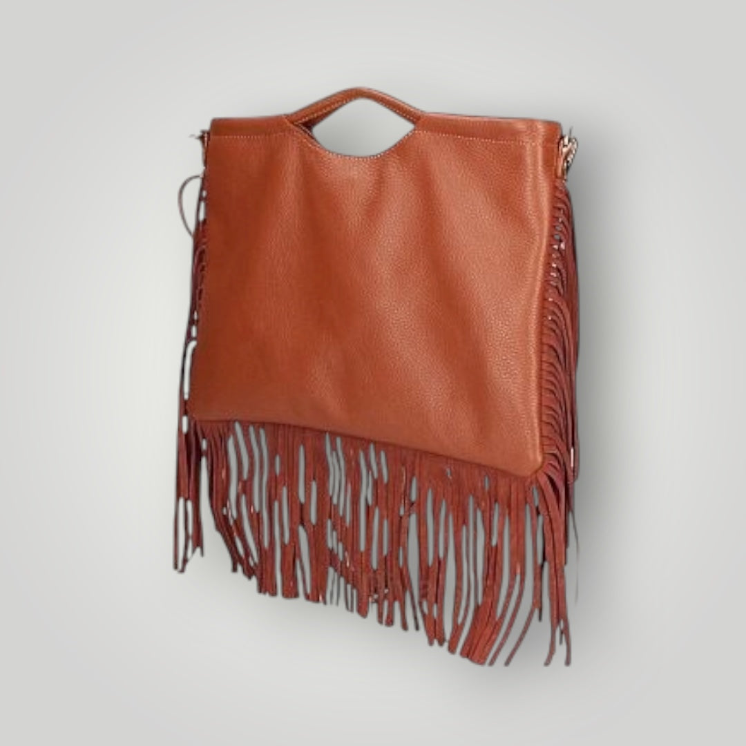 Borsa in pelle con frange e tracolla