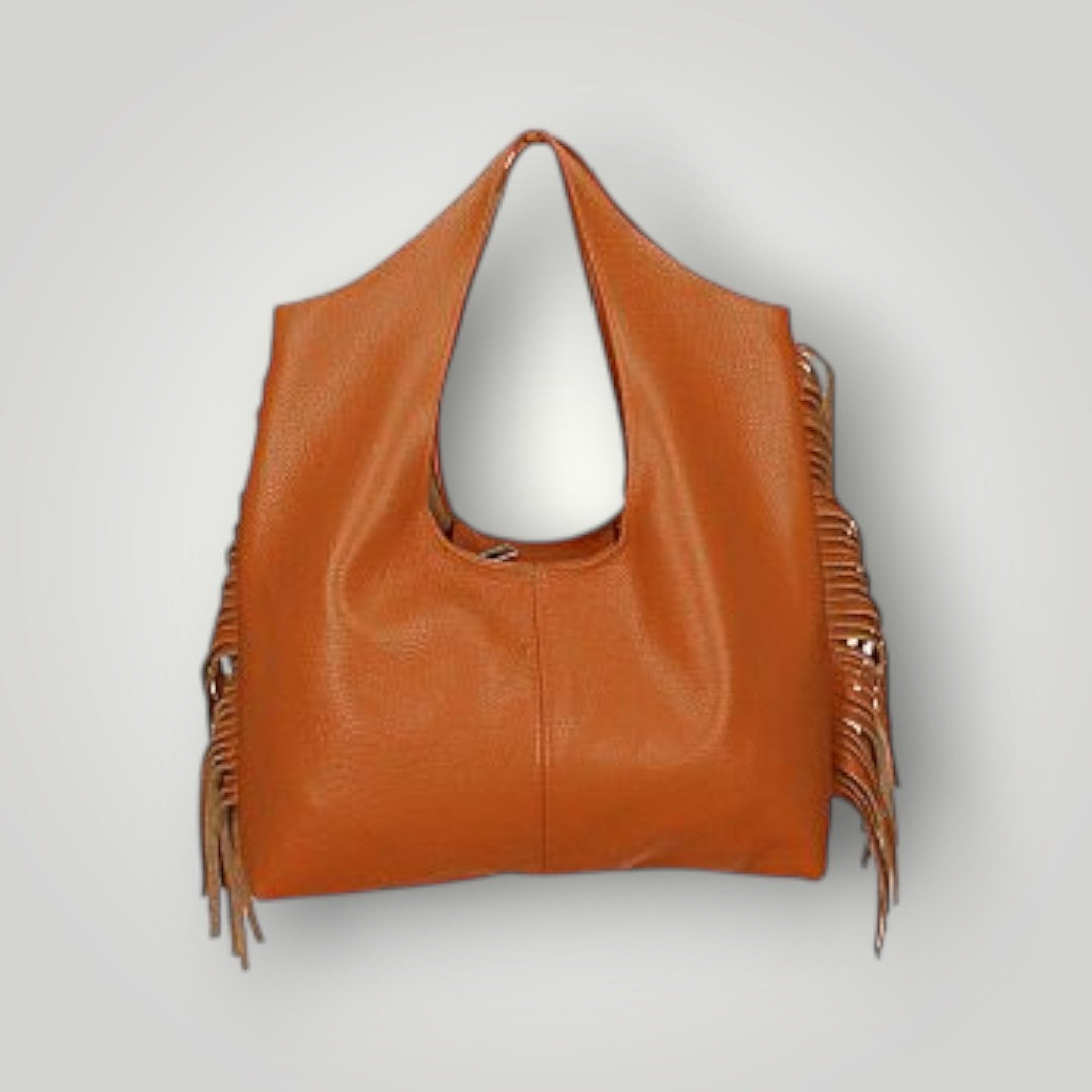 Borsa in pelle sfoderata con frange laterali