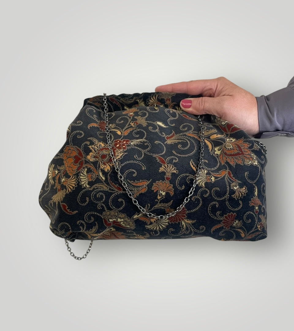 "Black floral velvet" clutch