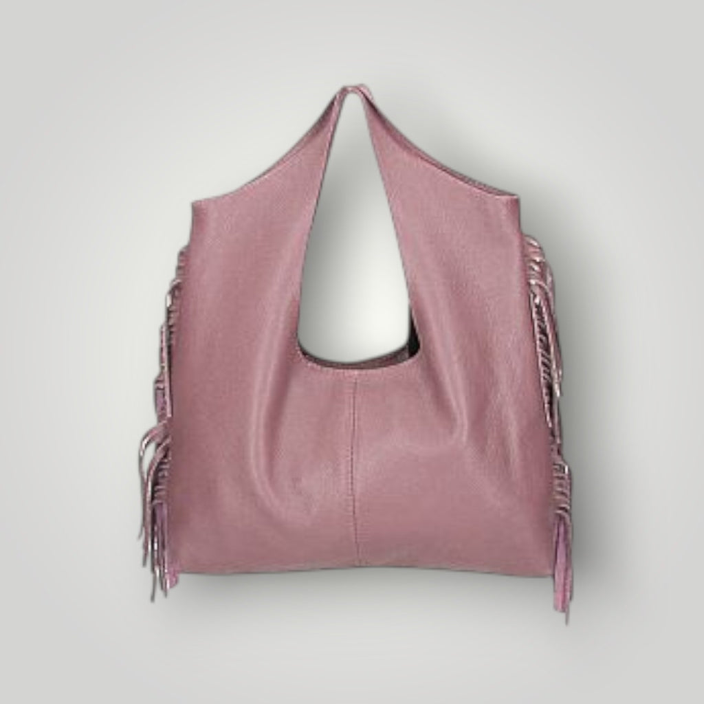 Borsa in pelle sfoderata con frange laterali
