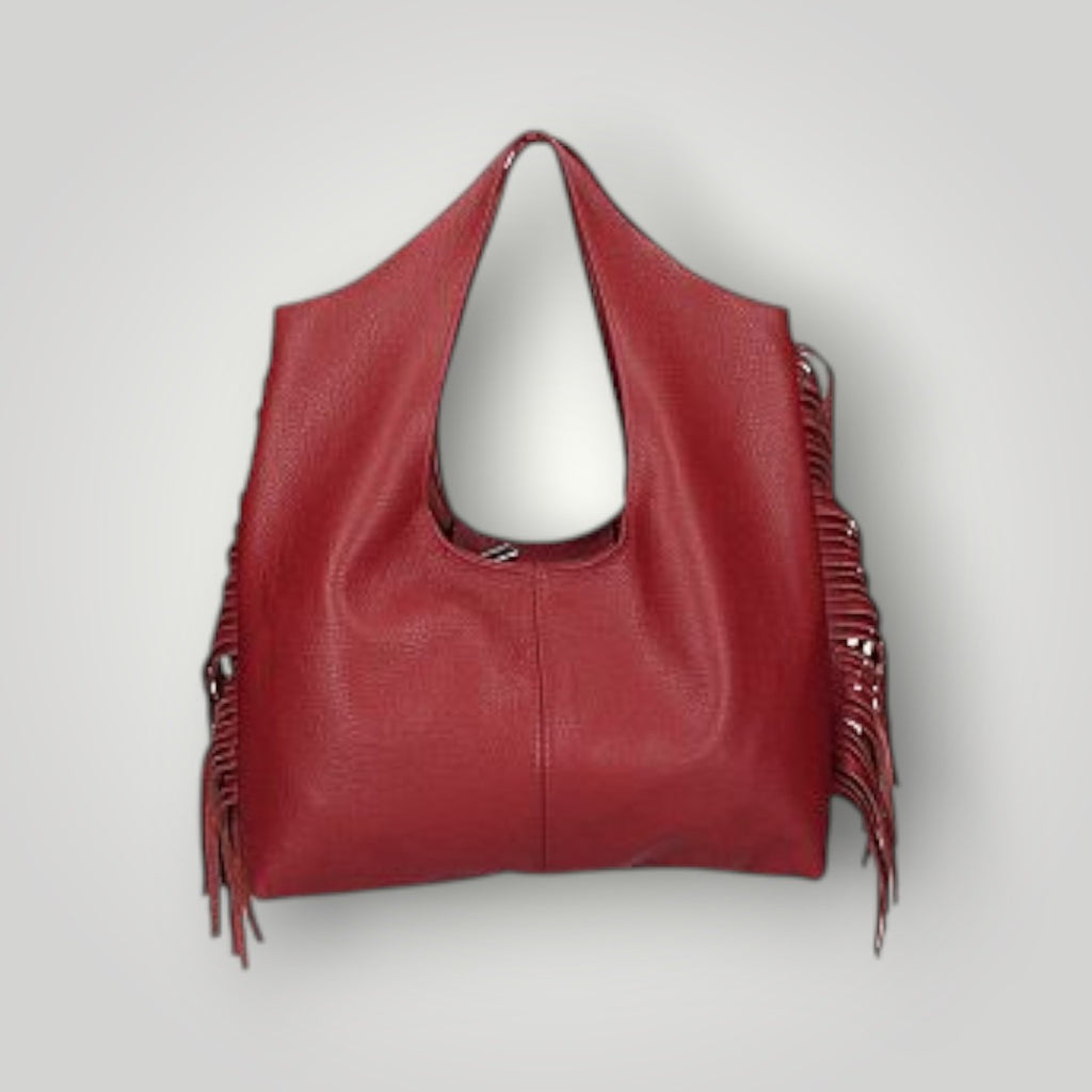 Borsa in pelle sfoderata con frange laterali