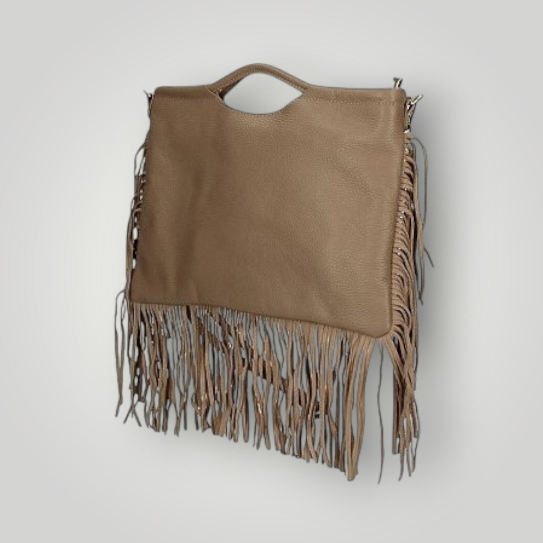 Borsa in pelle con frange e tracolla