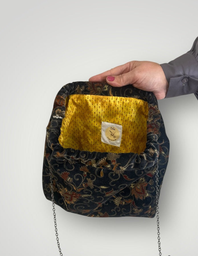 "Black floral velvet" clutch