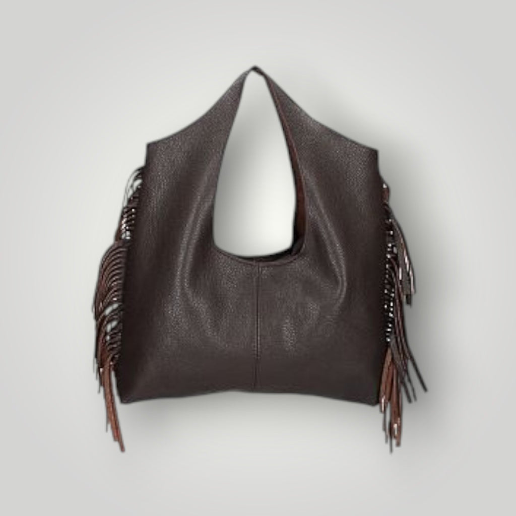 Borsa in pelle sfoderata con frange laterali