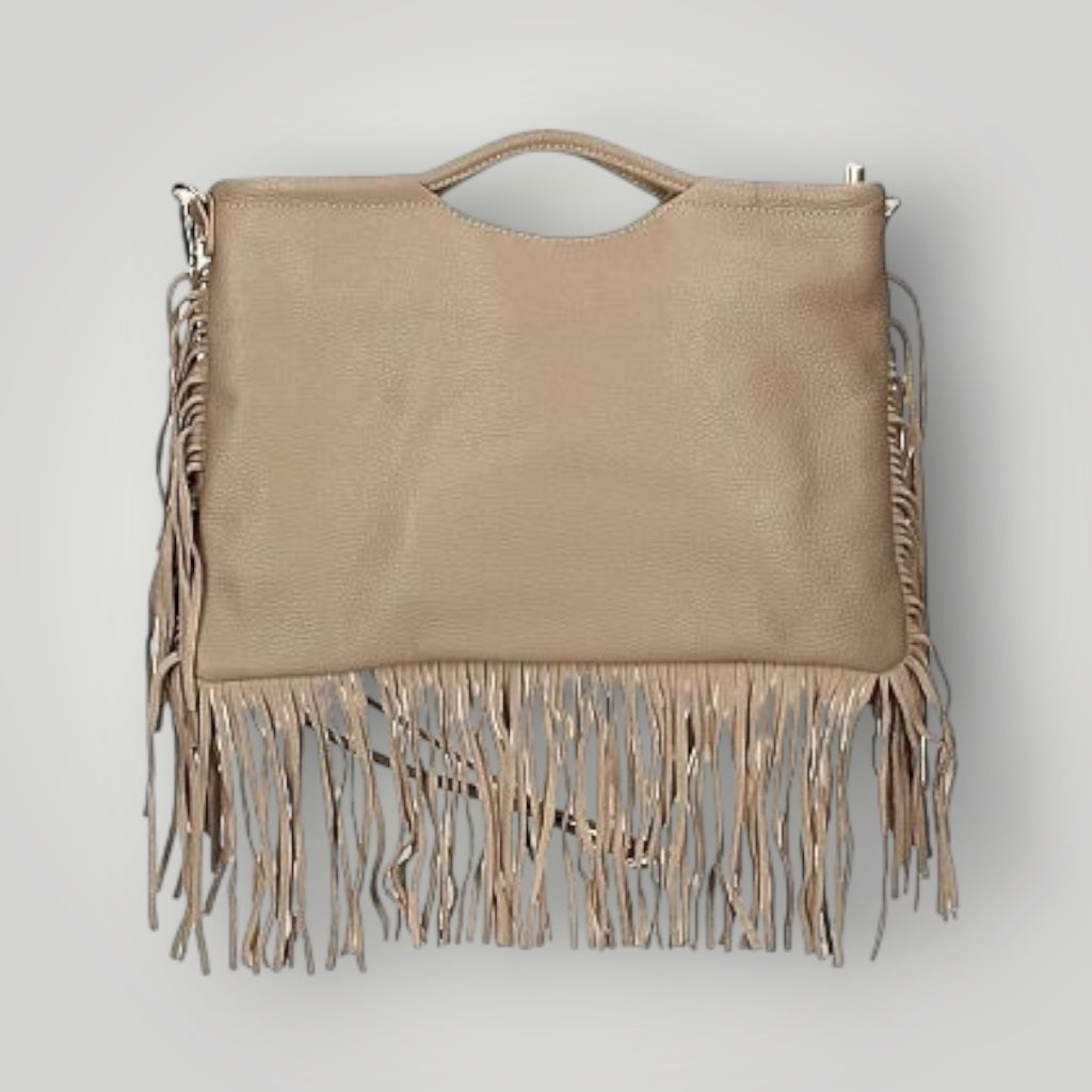Borsa in pelle con frange e tracolla