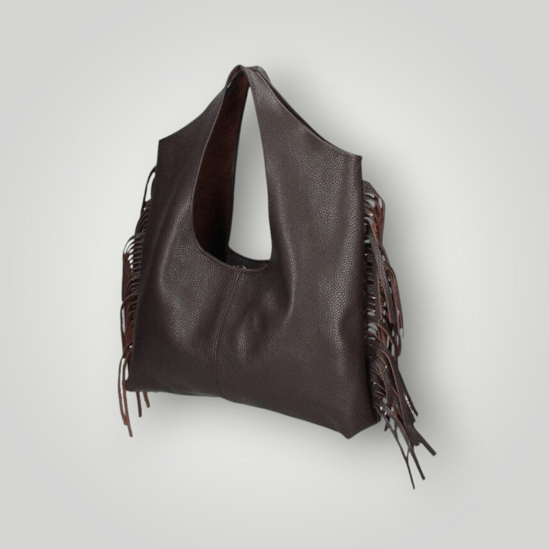 Borsa in pelle sfoderata con frange laterali