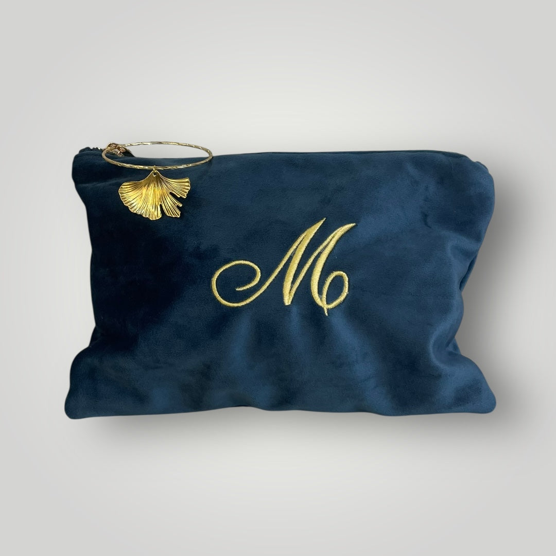Pochette velluto con iniziale ricamata