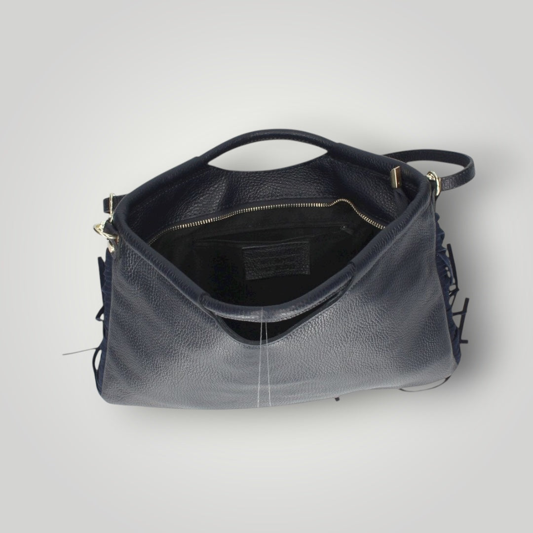 Borsa in pelle con frange e tracolla