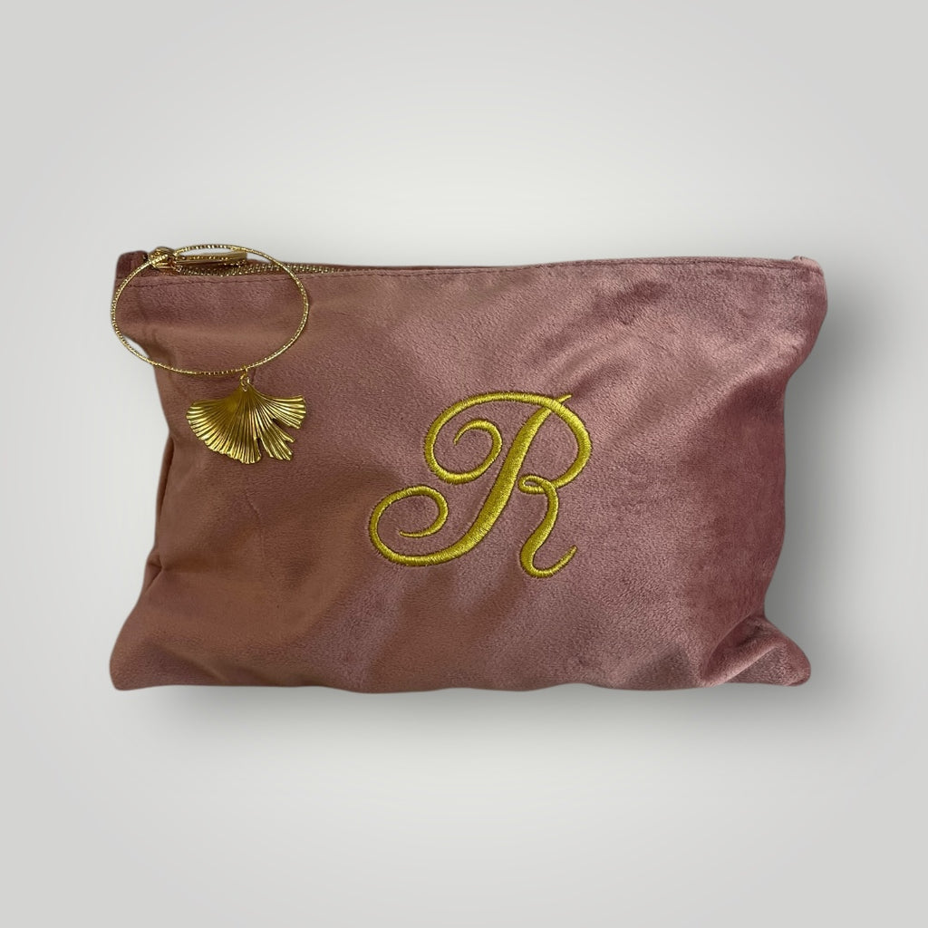 Pochette velluto con iniziale ricamata