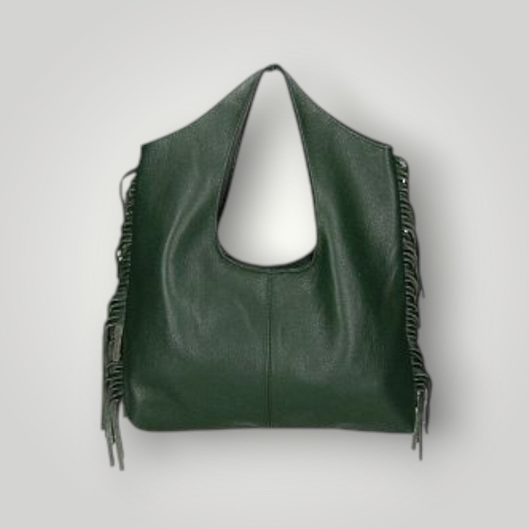 Borsa in pelle sfoderata con frange laterali