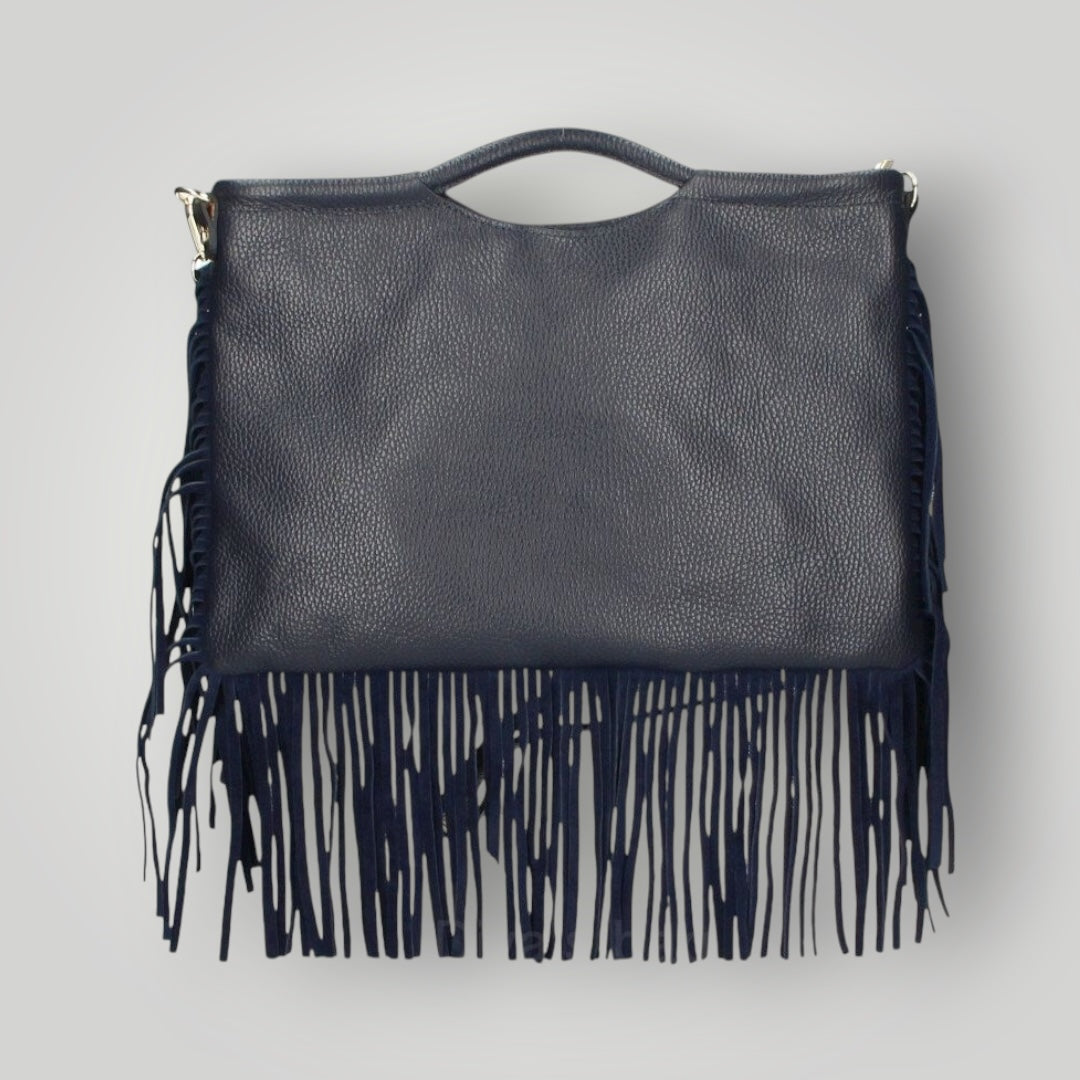 Borsa in pelle con frange e tracolla