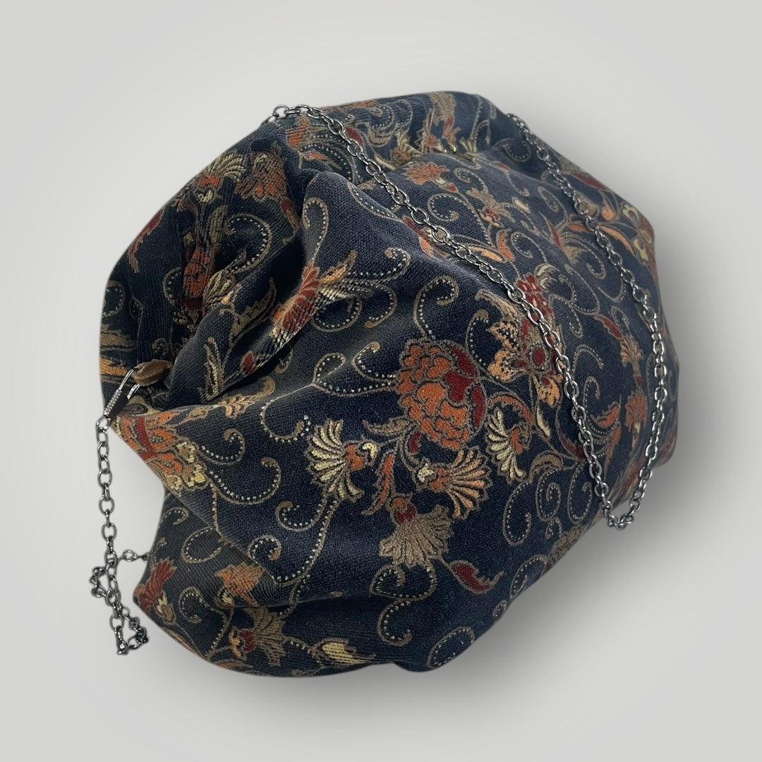 "Black floral velvet" clutch