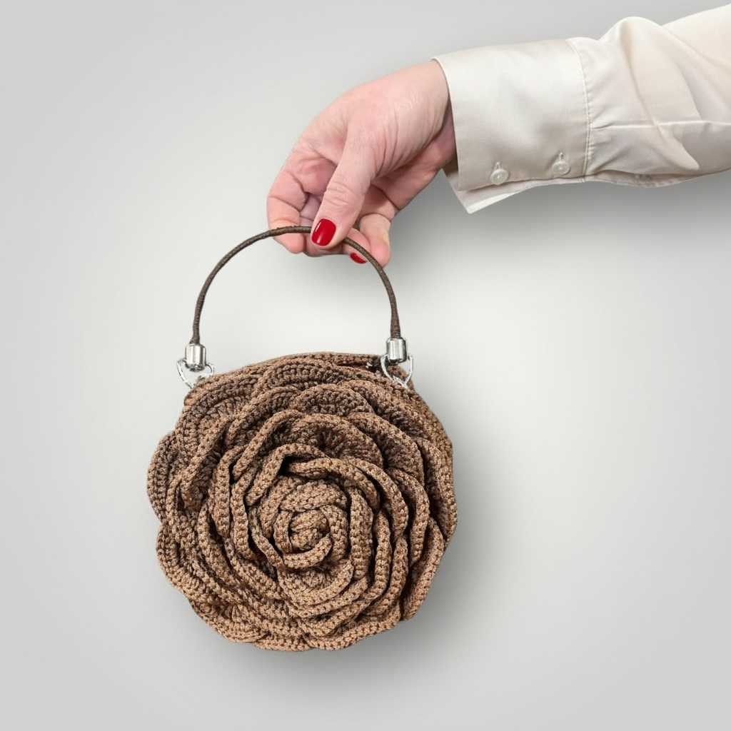 Borsa con rosa ricamata