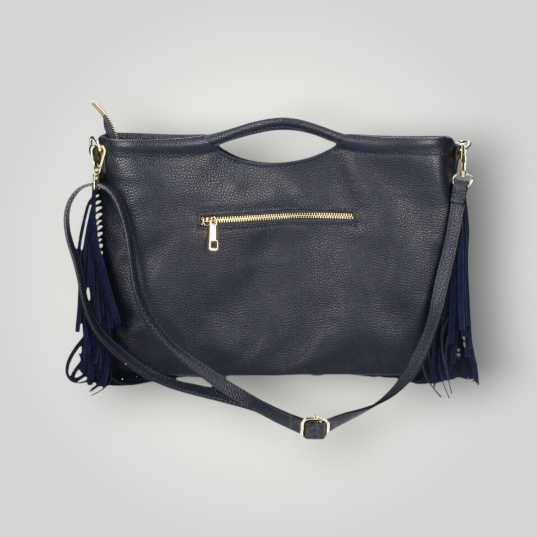 Borsa in pelle con frange e tracolla