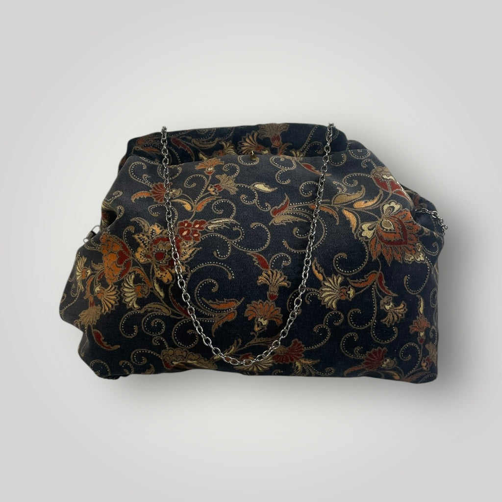"Black floral velvet" clutch