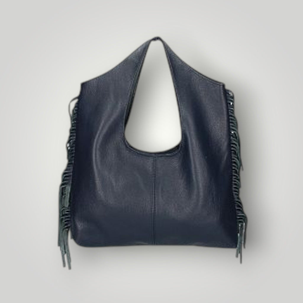 Borsa in pelle sfoderata con frange laterali