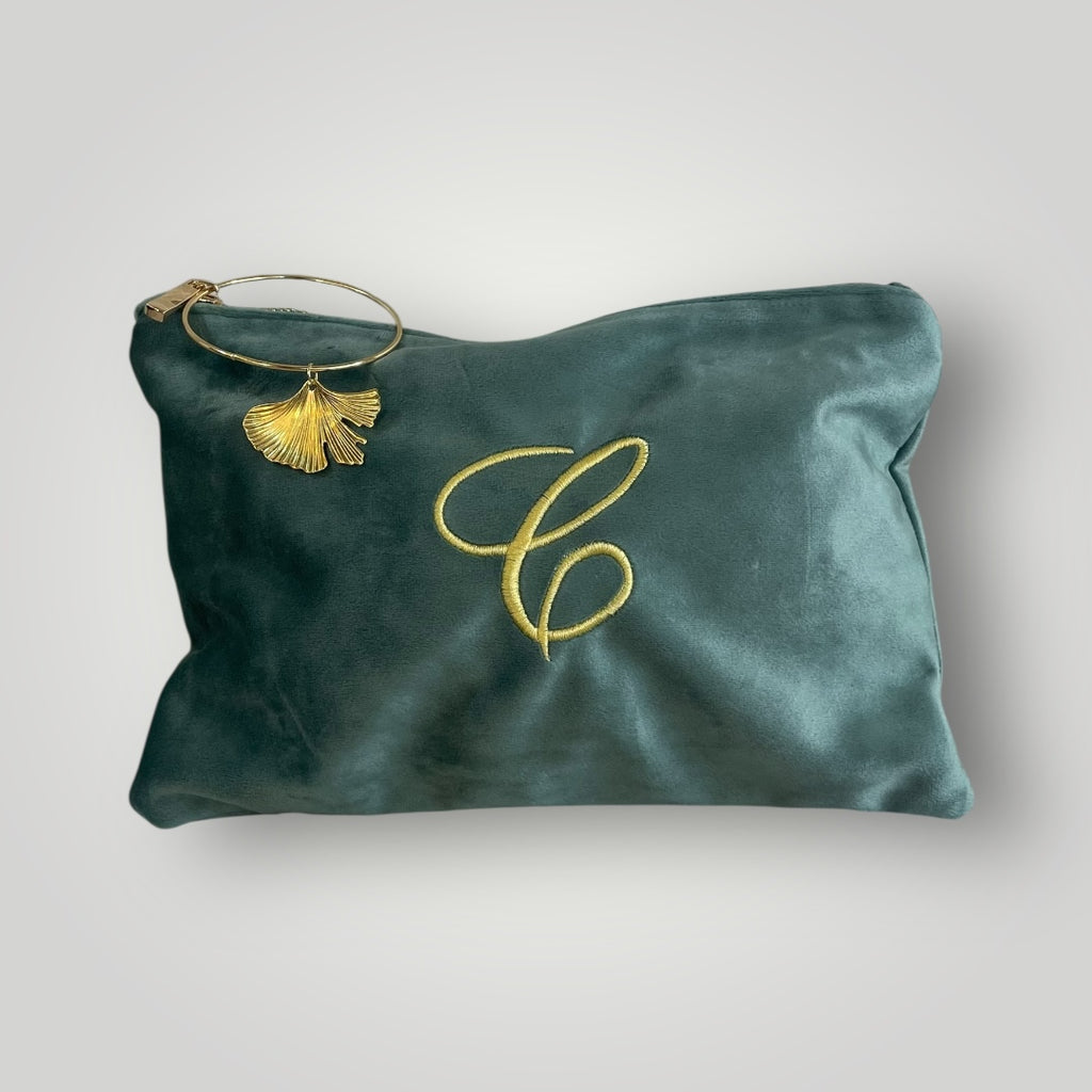 Pochette velluto con iniziale ricamata
