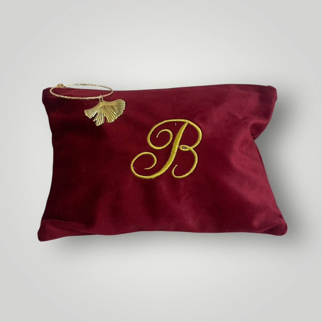 Pochette velluto con iniziale ricamata
