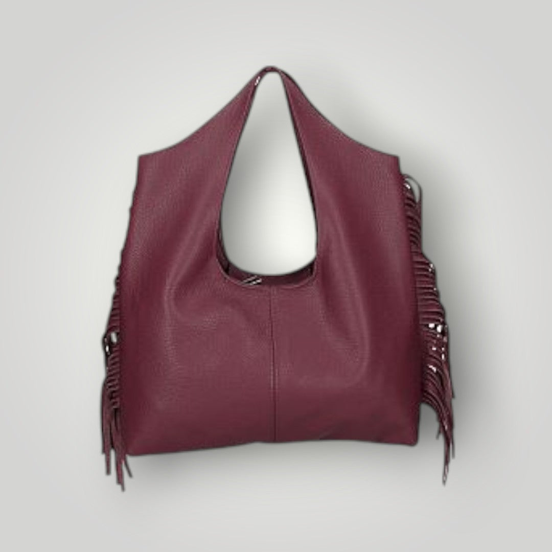 Borsa in pelle sfoderata con frange laterali